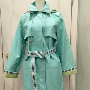 Dennis Basso Trench Coat, Aqua, Mid Length, Size Small, NWOT